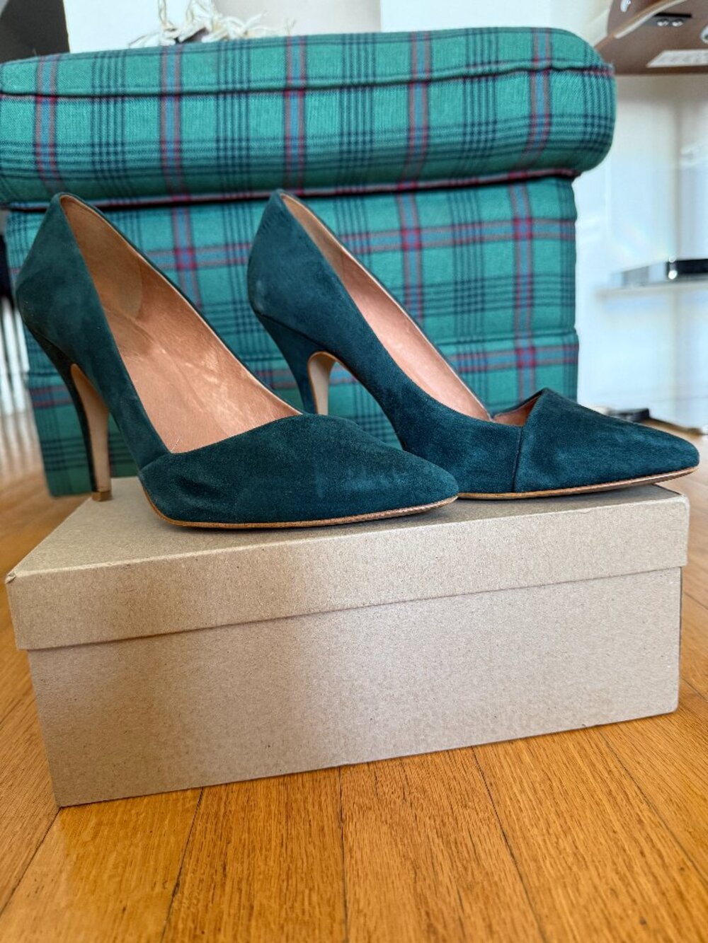 Madewell Mira heels in Gallery Green, sz 9.5